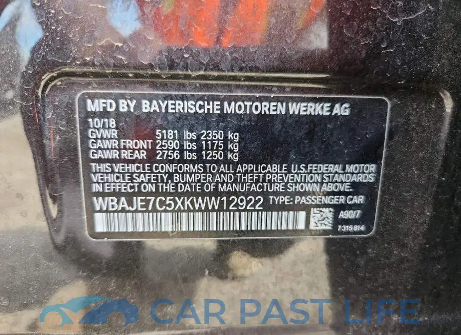 WBAJE7C5XKWW12922# 13