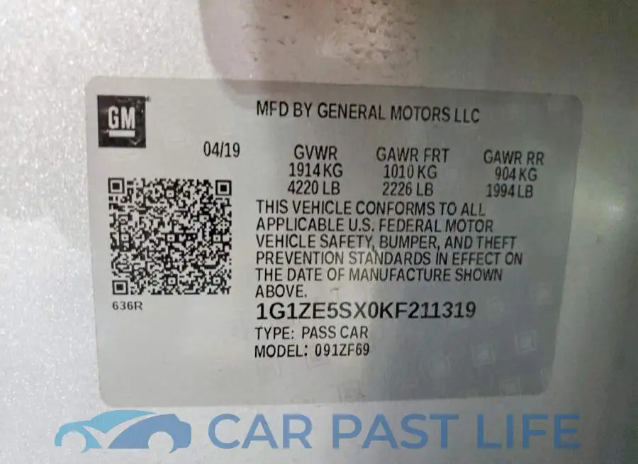 1G1ZE5SX0KF211319# 12
