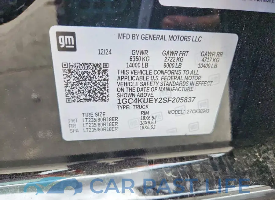 1GC4KUEY2SF205837# 12