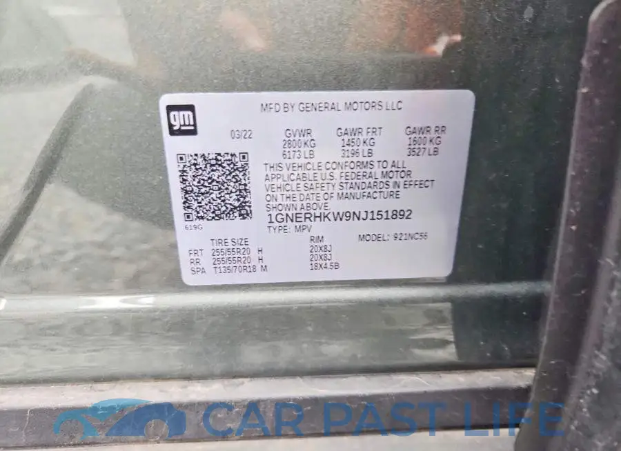 1GNERHKW9NJ151892# 13