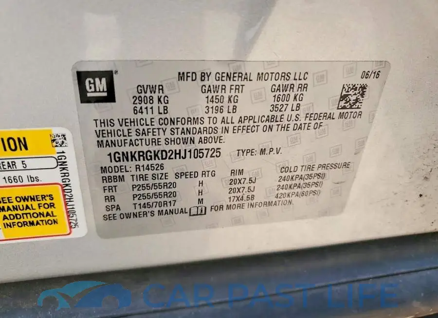 1GNKRGKD2HJ105725# 12