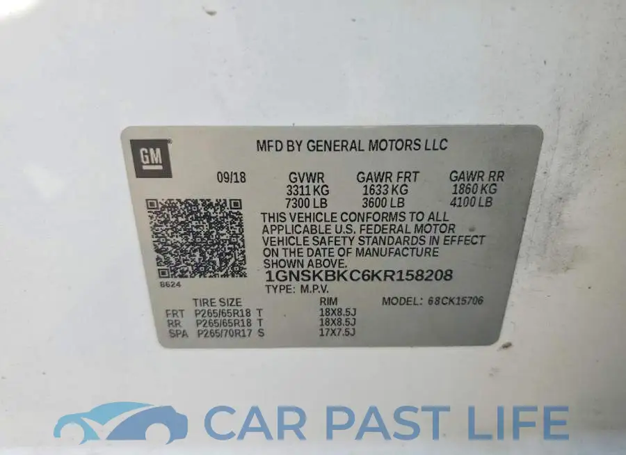 1GNSKBKC6KR158208# 13