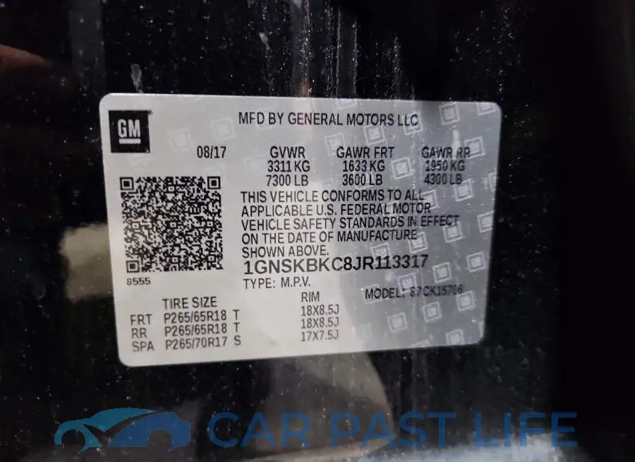 1GNSKBKC8JR113317# 13