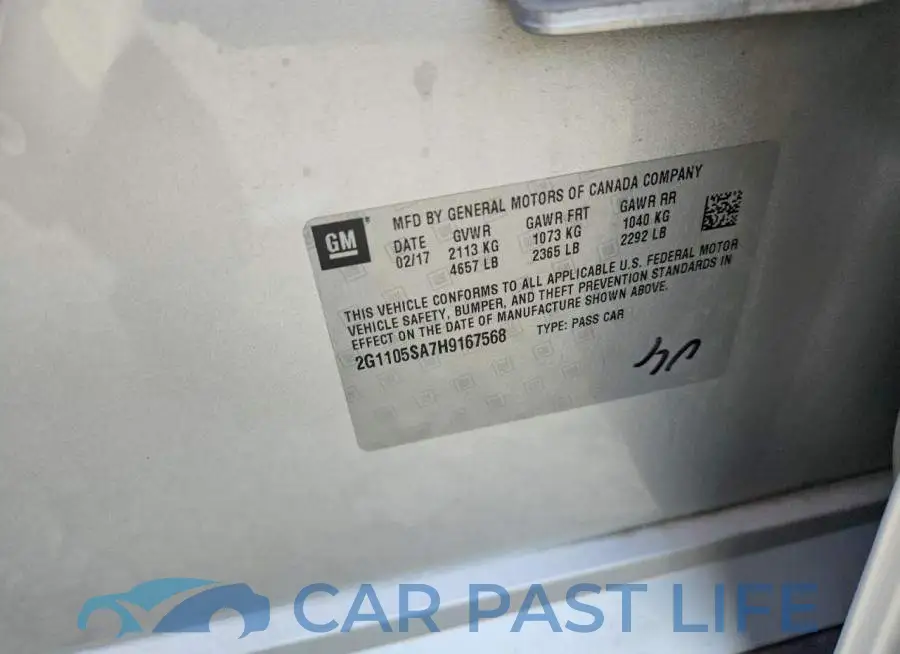 2G1105SA7H9167568# 12