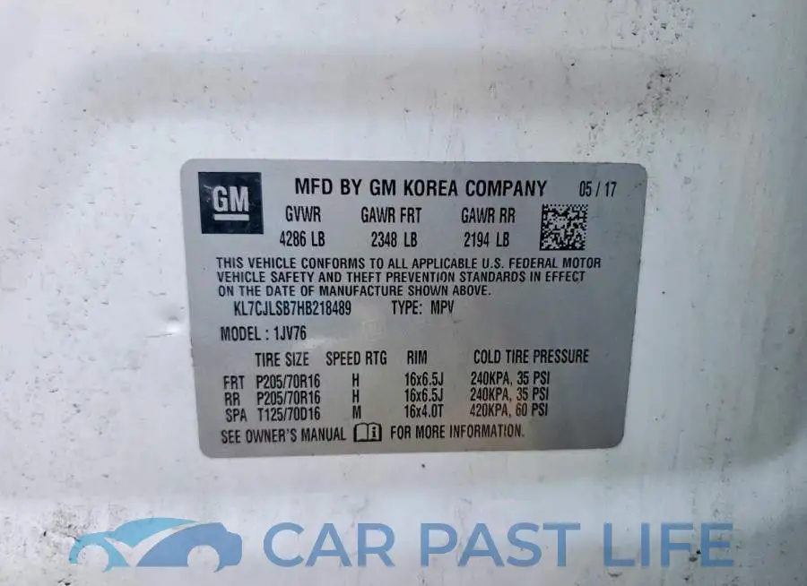 KL7CJLSB7HB218489# 13