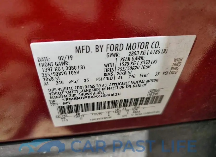 1FM5K8F8XKGB48836# 13