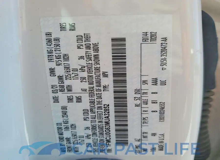 1FMCU0G63MUA32852# 14