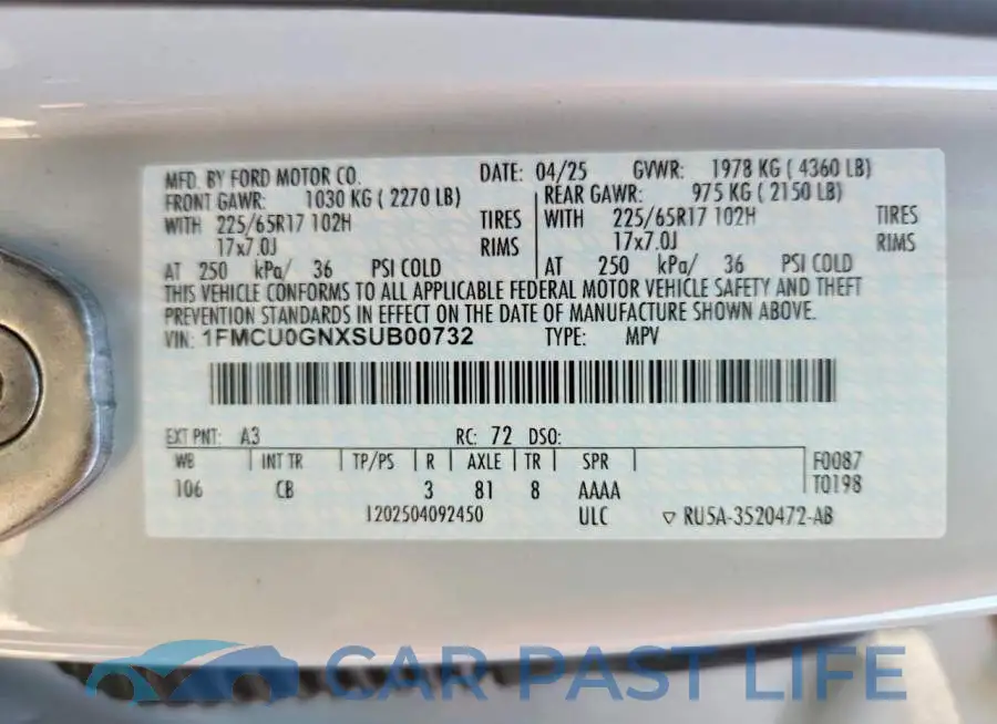 1FMCU0GNXSUB00732# 13
