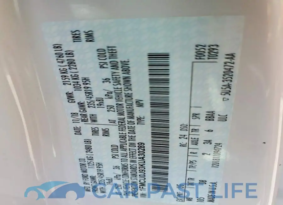 1FMCU0J93KUA30289# 13