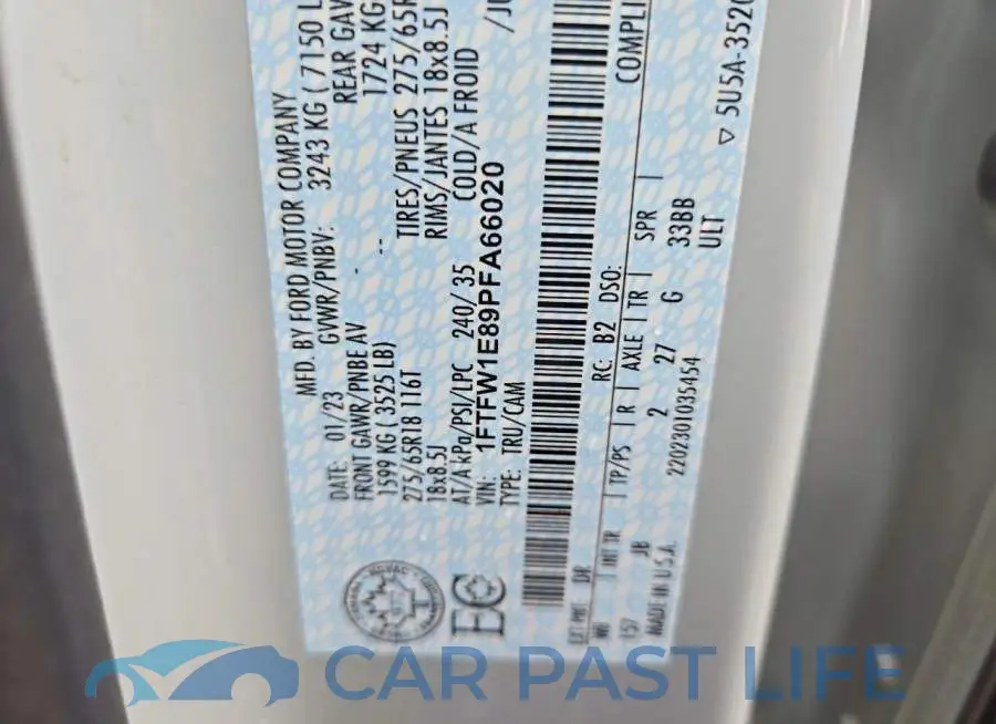 1FTFW1E89PFA66020# 12