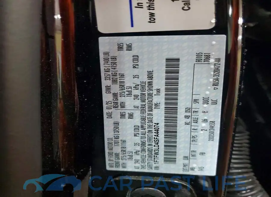 1FTFW3LD4SFA44074# 12