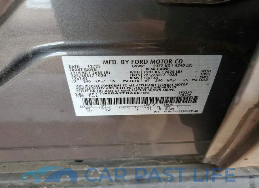 3FTTW8BA2TRA20786# 12