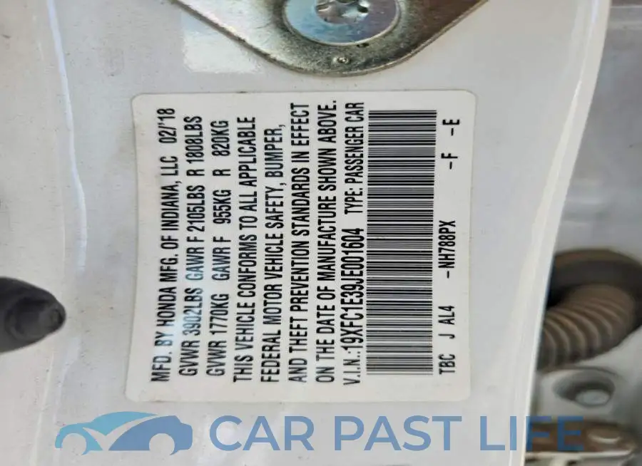 19XFC1E39JE001604# 12