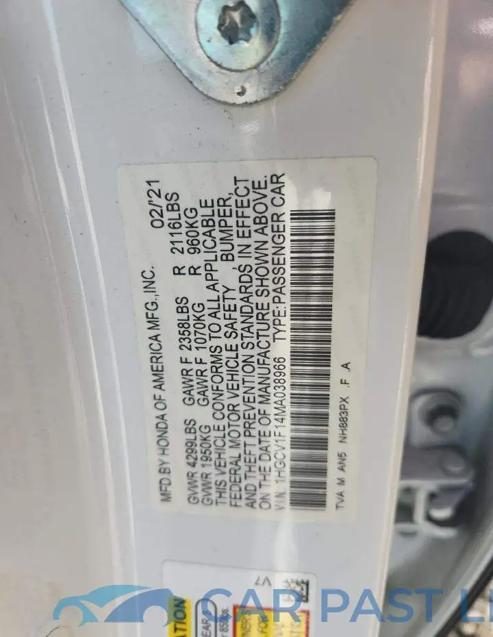 1HGCV1F14MA038966# 12