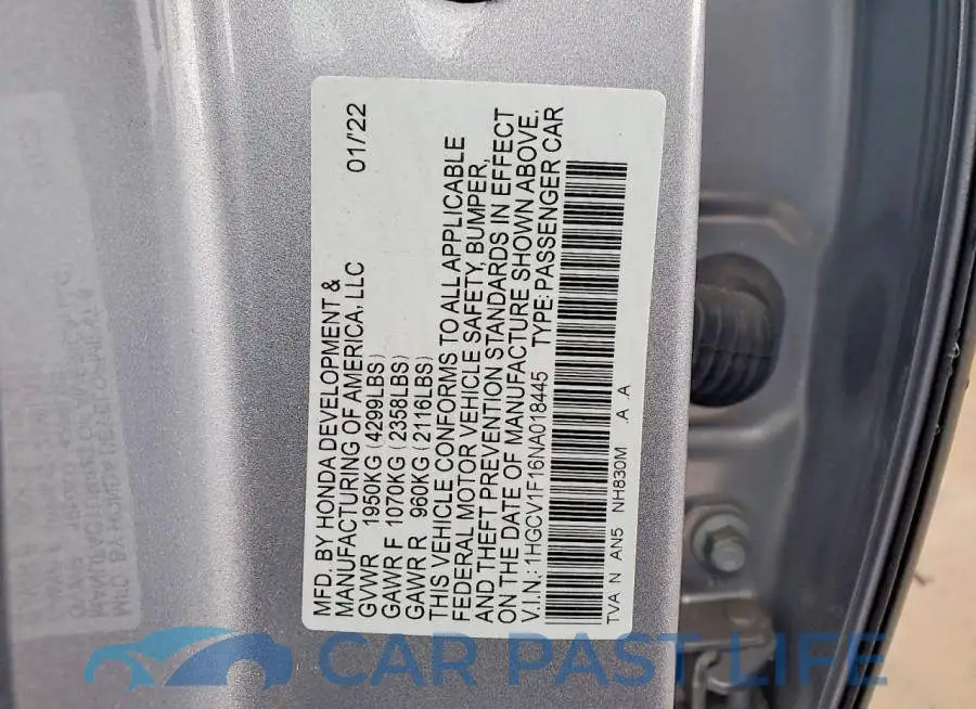 1HGCV1F16NA018445# 12