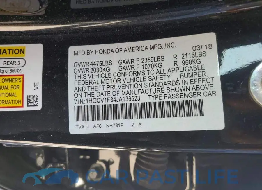 1HGCV1F34JA136523# 12