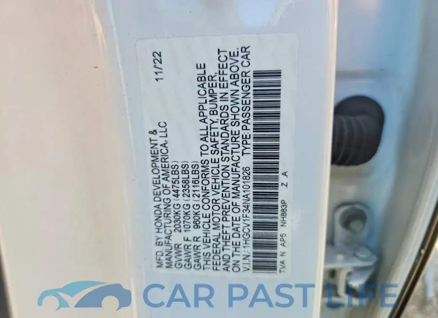 1HGCV1F34NA101826# 12