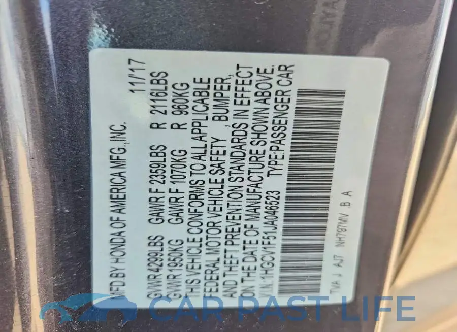 1HGCV1F51JA046523# 13