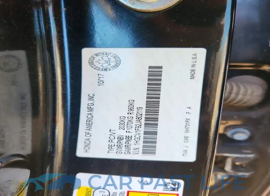 1HGCV1F92JA802119# 12