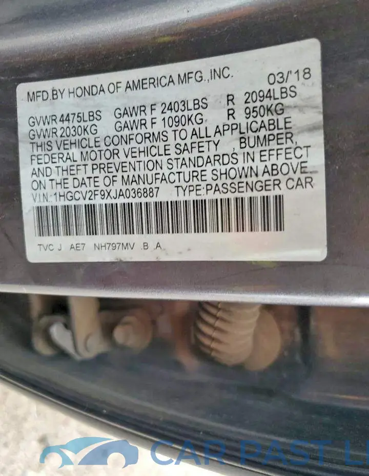 1HGCV2F9XJA036887# 13