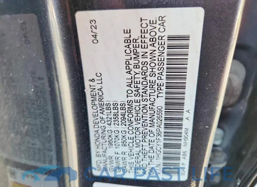 1HGCY1F36PA026590# 12