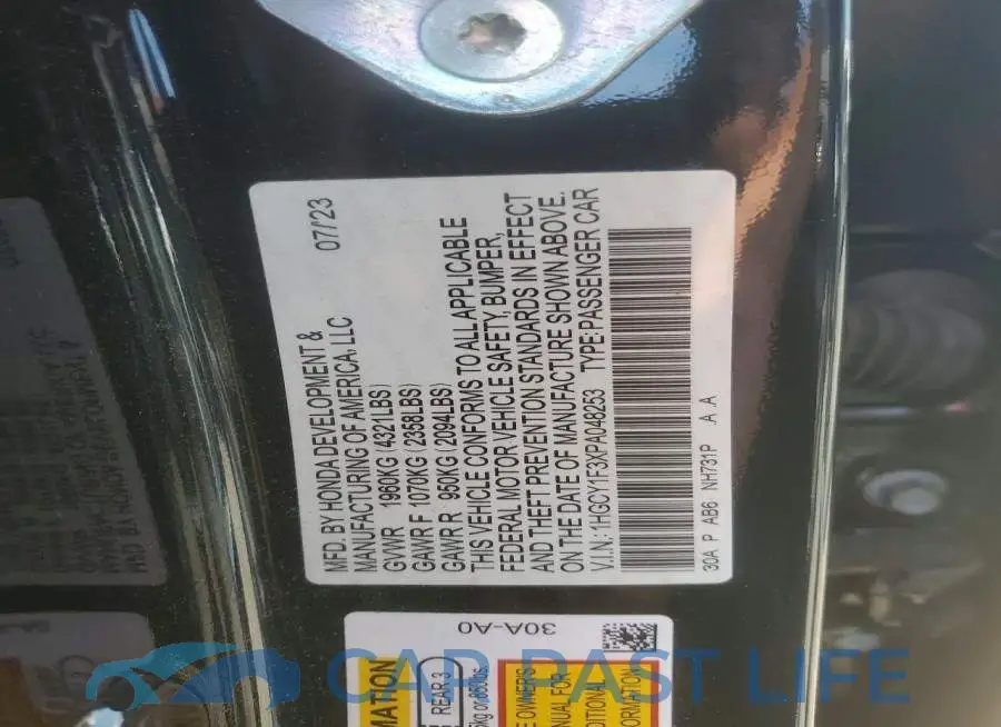 1HGCY1F3XPA048253# 12