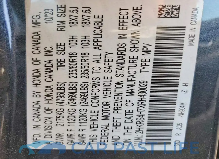2HKRS4H7XRH430029# 12