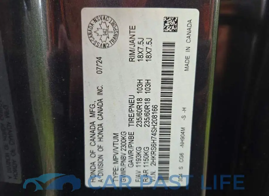 2HKRS6H74SH208166# 12