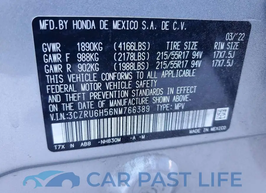 3CZRU6H56NM766389# 14