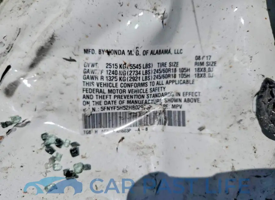 5FNYF5H52HB029737# 12