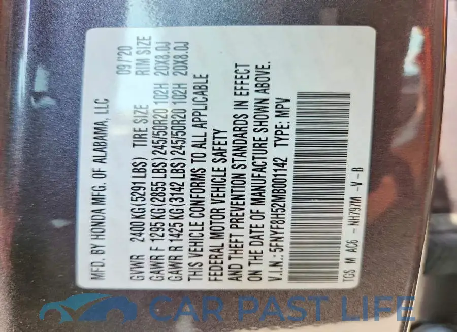 5FNYF8H52MB001142# 13