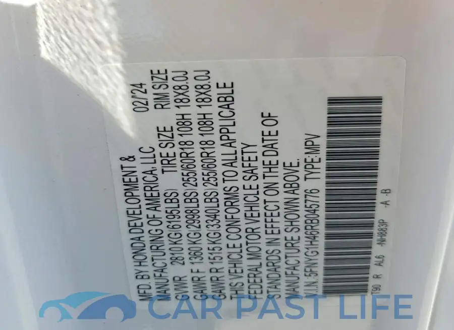 5FNYG1H46RB045776# 13