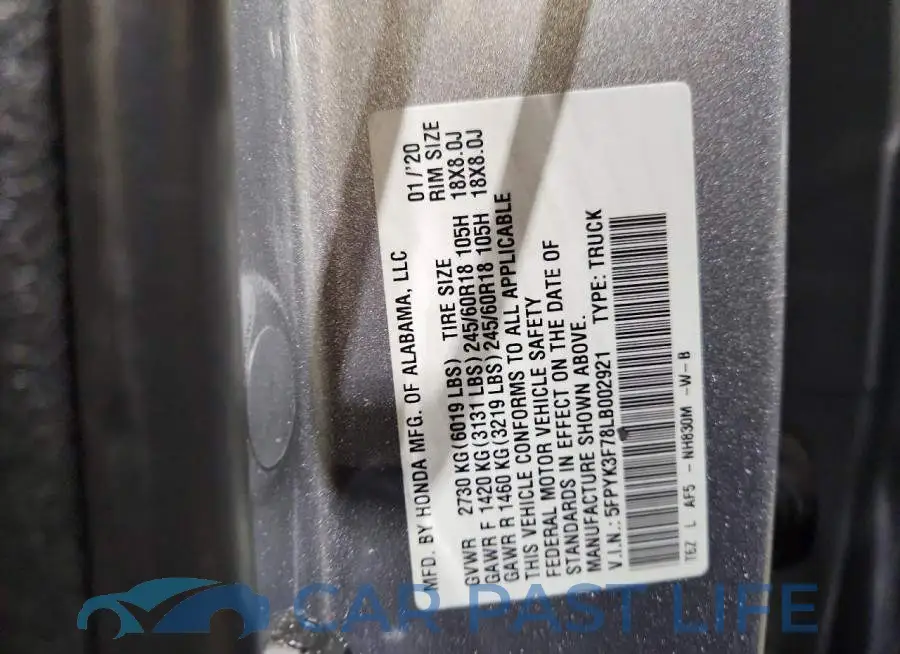 5FPYK3F78LB002921# 12