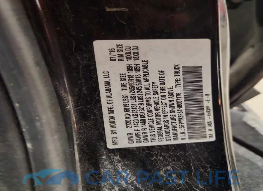 5FPYK3F84HB007176# 12