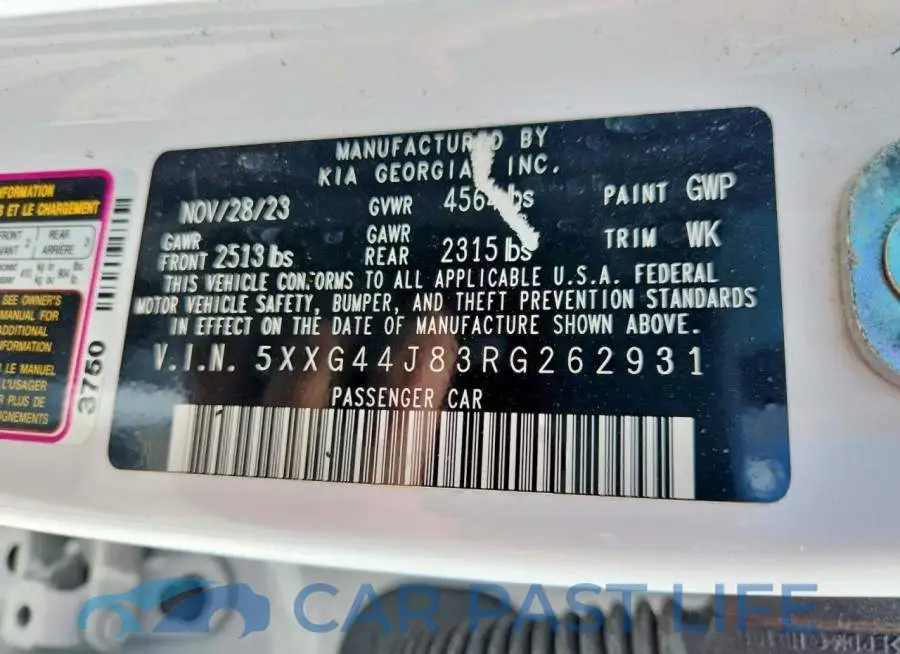 5XXG44J83RG262931# 12