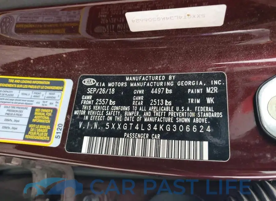 5XXGT4L34KG306624# 12