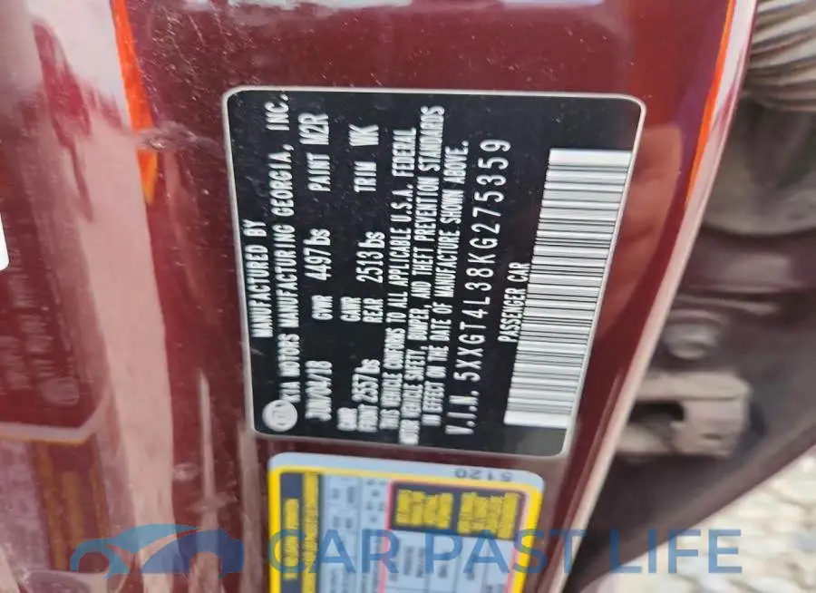 5XXGT4L38KG275359# 12