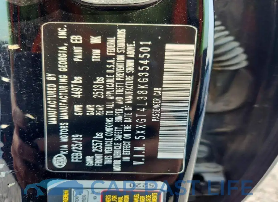 5XXGT4L38KG354501# 12