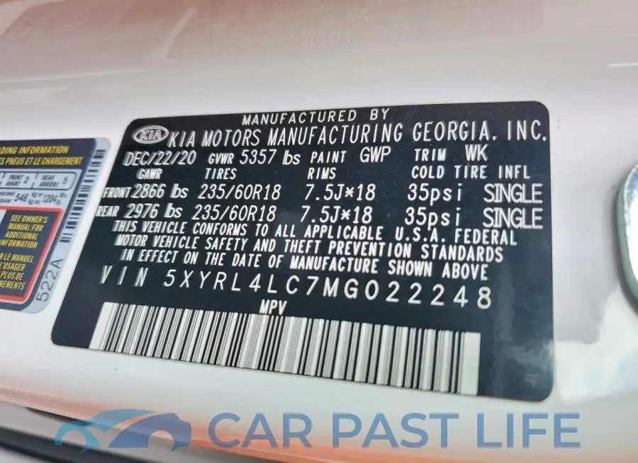 5XYRL4LC7MG022248# 13
