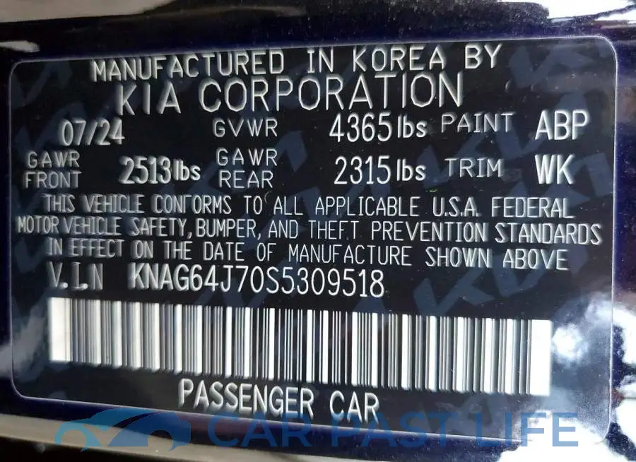 KNAG64J70S5309518# 12