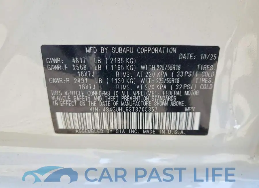 4S4GUHL63T3705357# 12