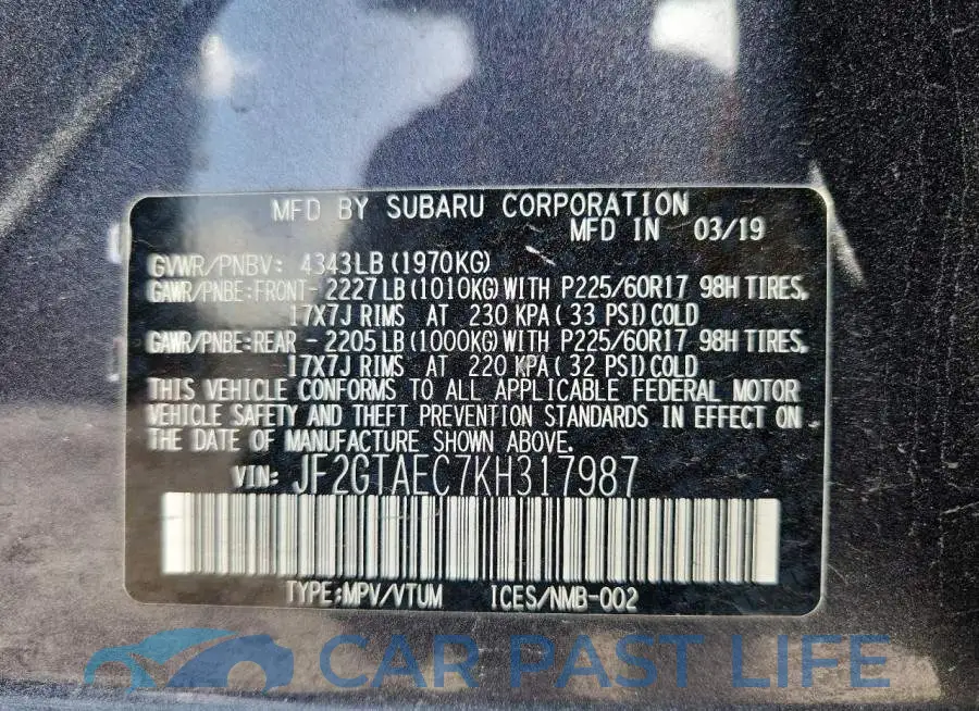 JF2GTAEC7KH317987# 14