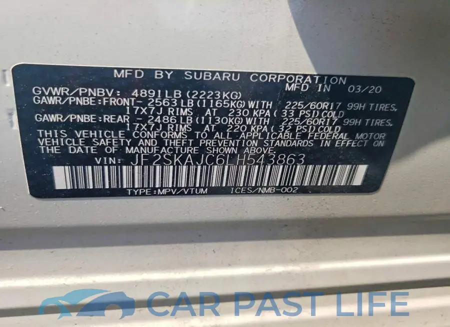 JF2SKAJC6LH543863# 13