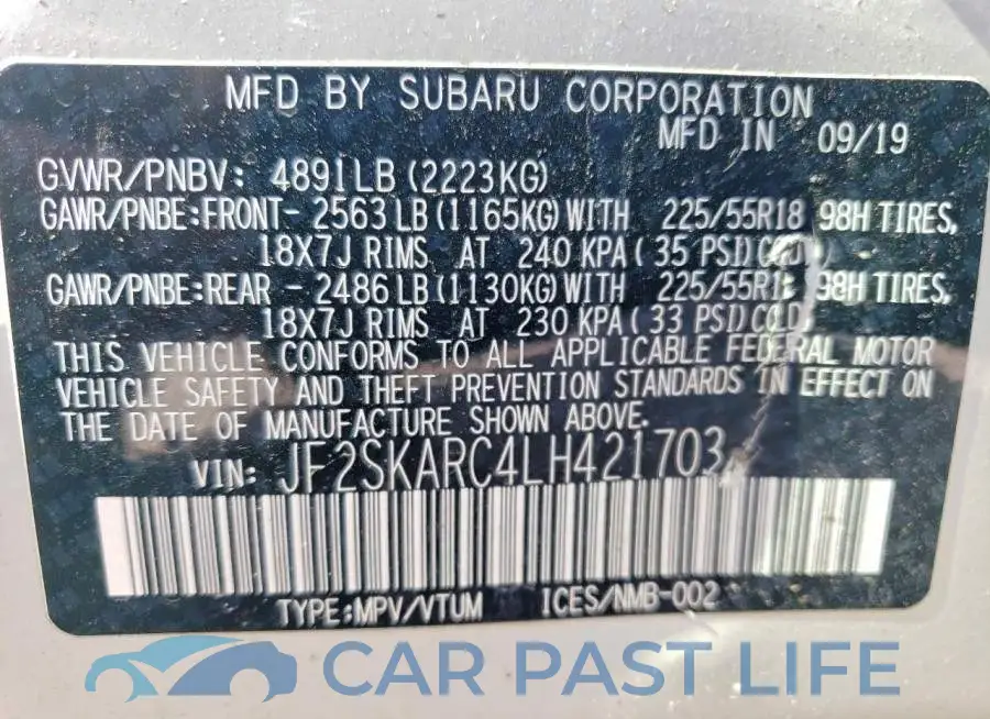 JF2SKARC4LH421703# 12