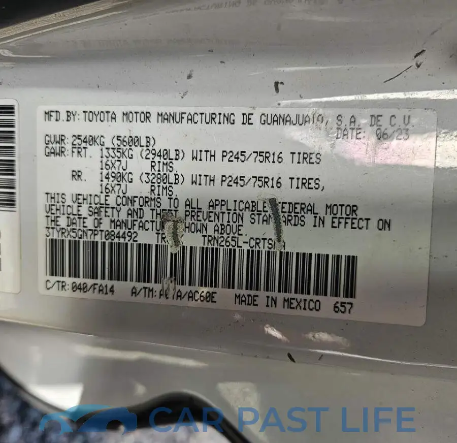 3TYRX5GN7PT084492# 12