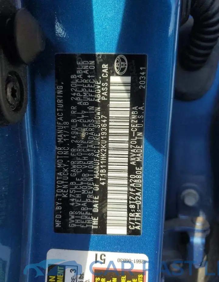 4T1B11HK2KU193647# 12
