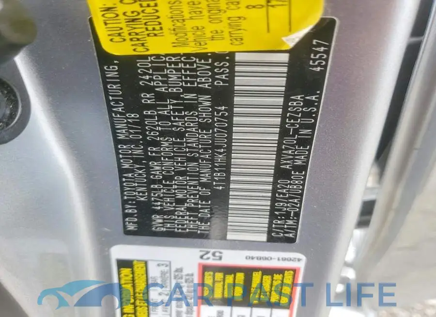 4T1B11HK4JU070754# 12