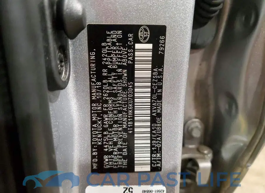 4T1B11HK6KU703045# 13