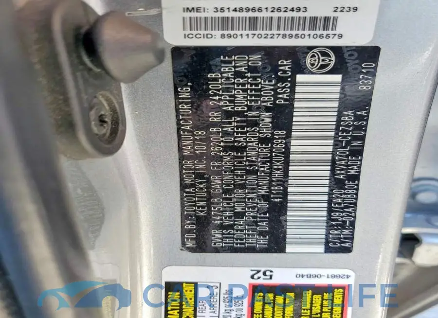 4T1B11HKXKU706918# 12
