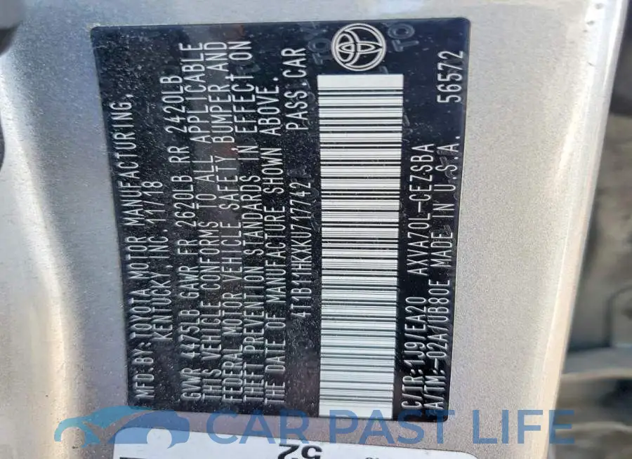 4T1B11HKXKU717742# 12